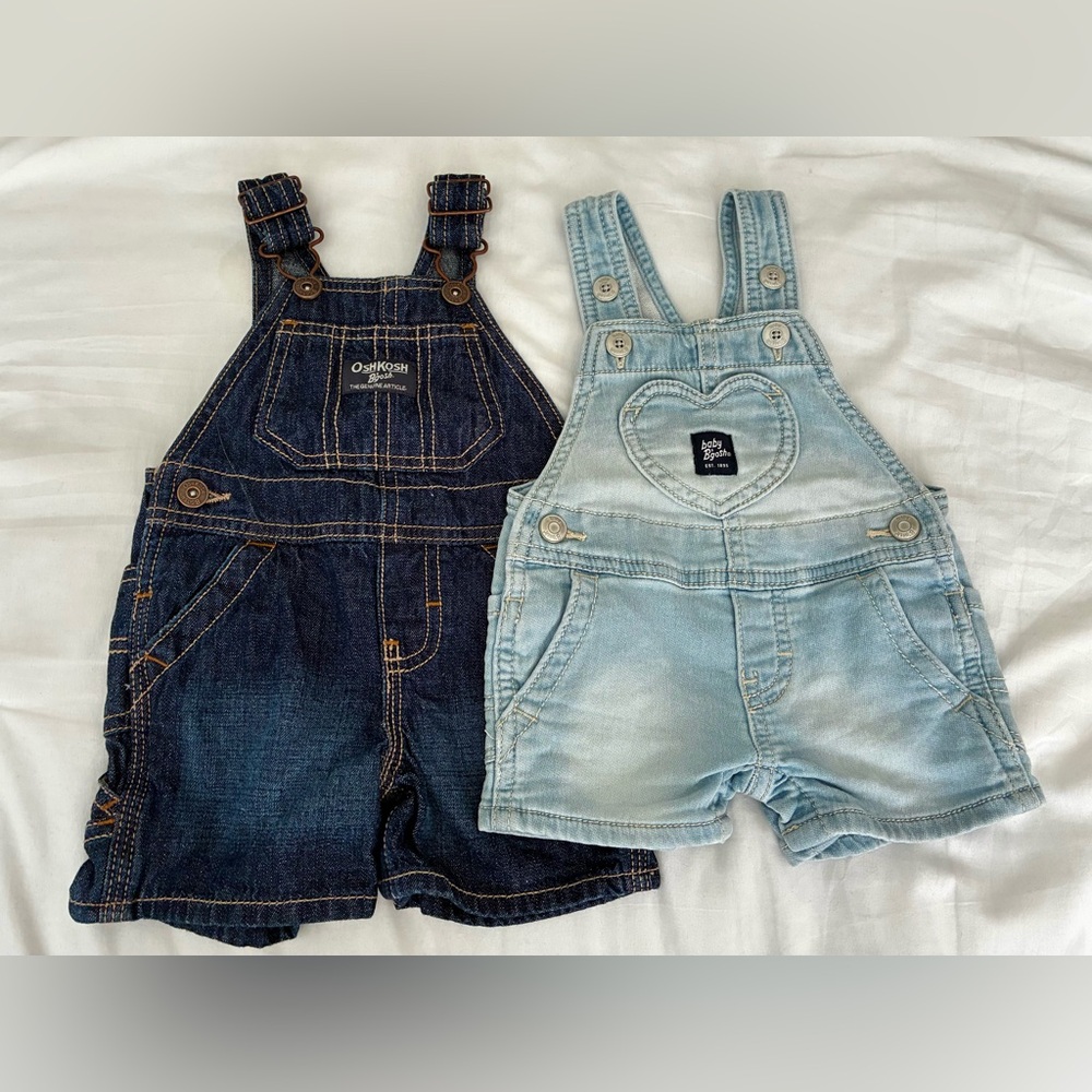 2 OshKosh B'gosh Kids Overall Shorts - Dark Blue and Light Blue - 3 Month Olds